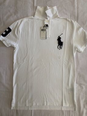 Ralph Lauren White Polo Shirt with Black Logo and Sleeve Number